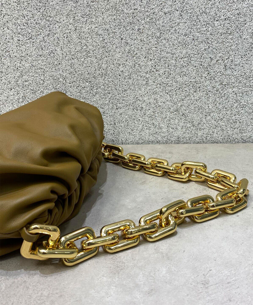 Bottega Veneta The Chain Pouch Clutch Leather Khaki